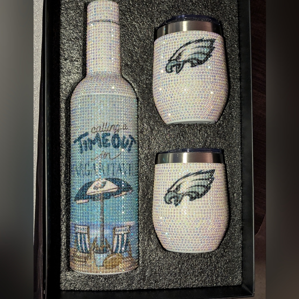 Philadelphia Eagles Blingy Wine Bottle Set with 2 Tumblers